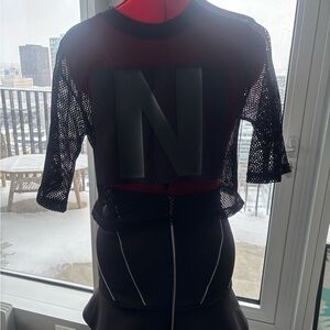 Black Mesh Crop Top with Large 'N' Detail